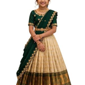 White Button New latest half Saree South Indian Langa Voni pattu