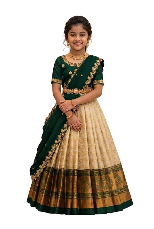 White Button New latest half Saree South Indian Langa Voni pattu